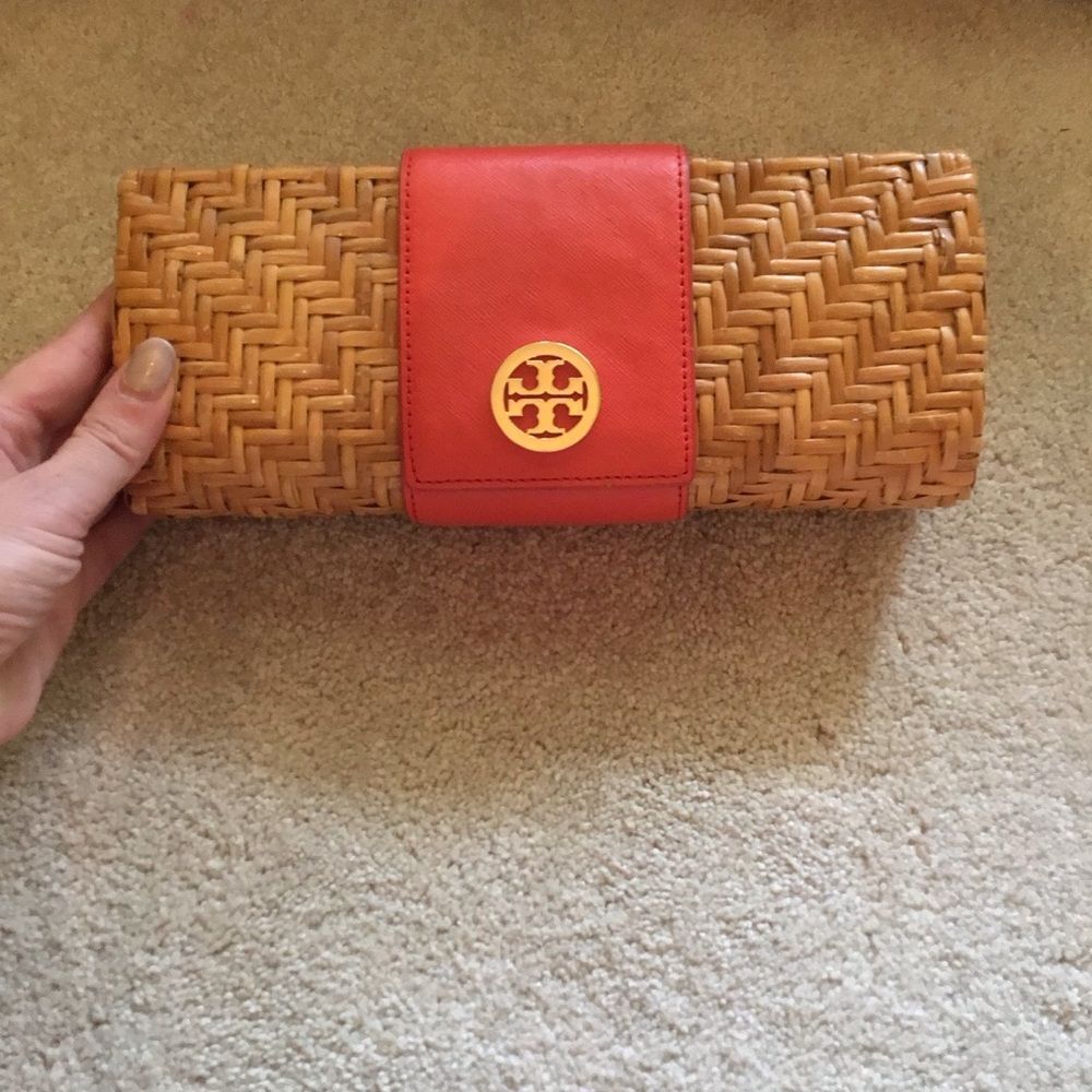 Tory Burch Orange Wicker Rattan Clutch - Picture 2 of 9